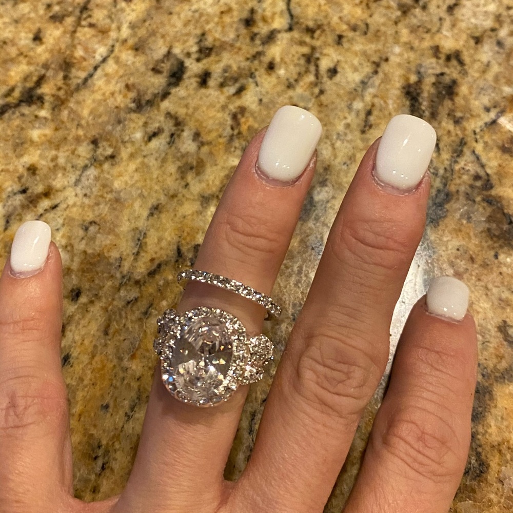 Stunning Oval Shape CZ Center Stone &Eternity Band